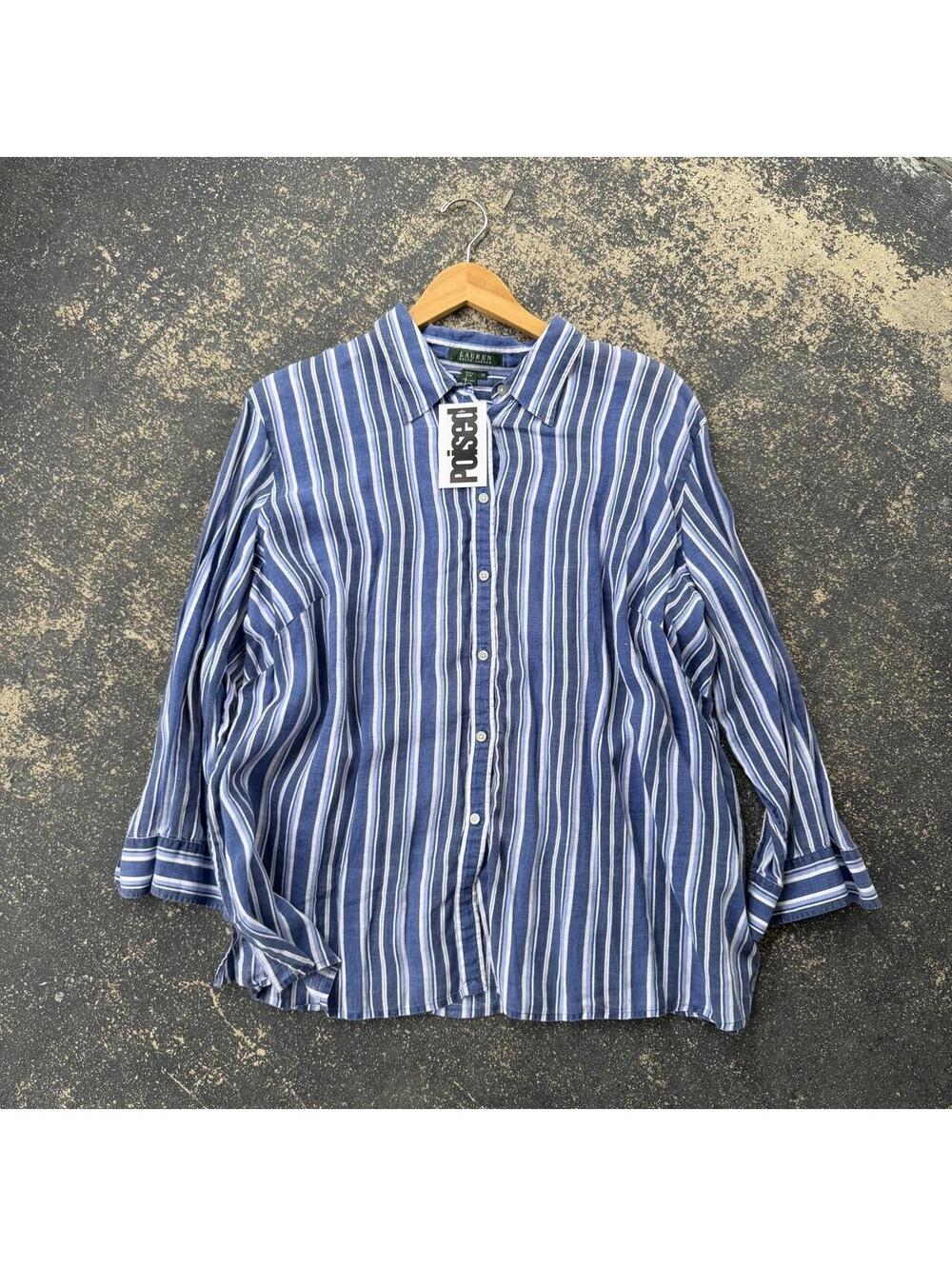 Vintage Linen Lauren By Ralph Lauren Custom Fitted Shirt